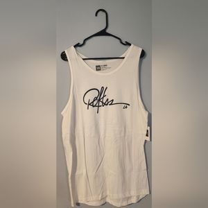 Young & Reckless Tank Top, X-Large, White with navy logo